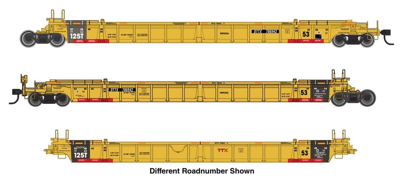 PREORDER Walthers Mainline HO 910-55830 NSC Articulated 3-Unit 53' Well Car, TTX #786993