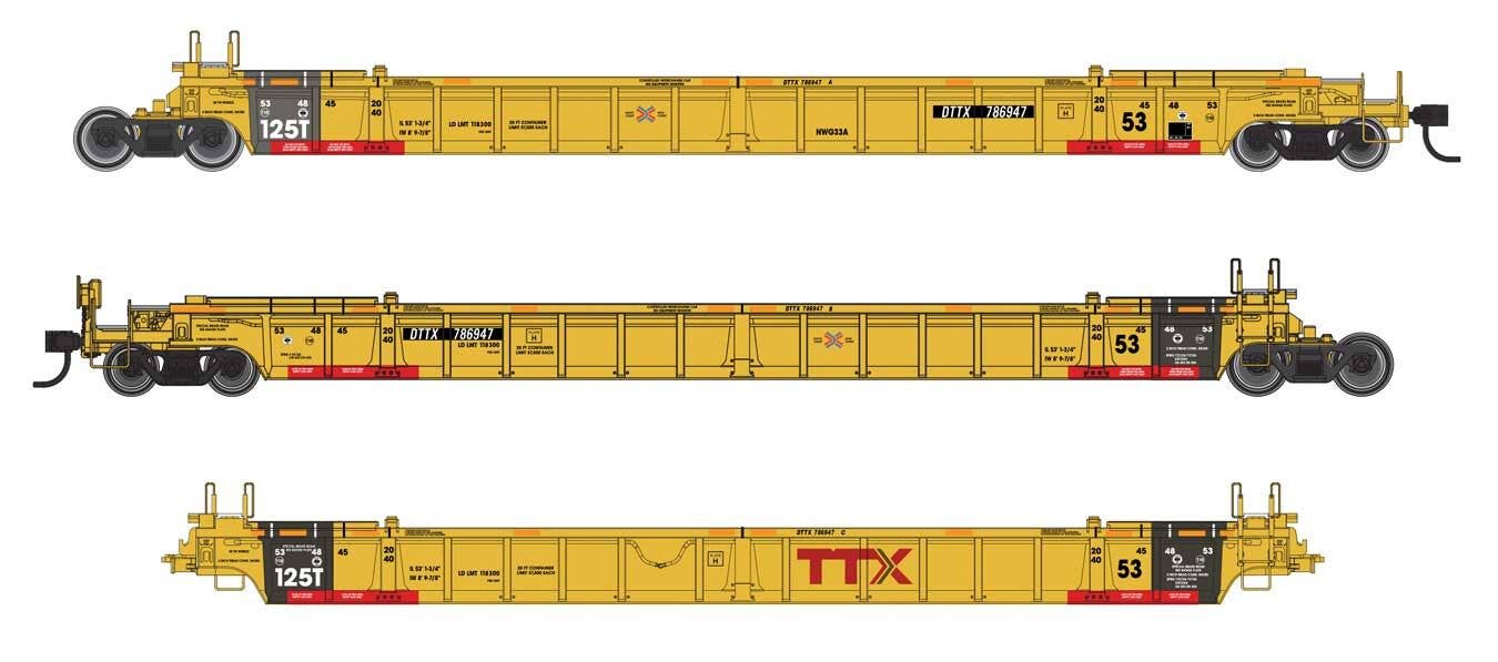 PREORDER Walthers Mainline HO 910-55832 NSC Articulated 3-Unit 53' Well Car, TTX #786947