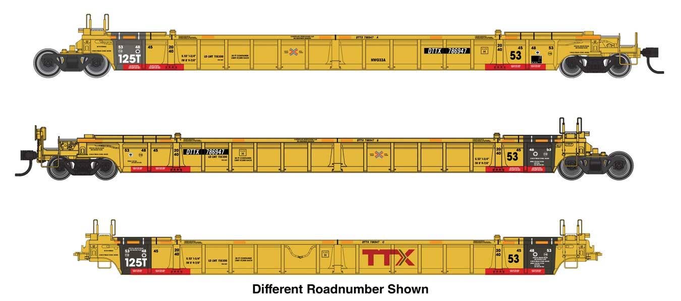 PREORDER Walthers Mainline HO 910-55834 NSC Articulated 3-Unit 53' Well Car, TTX #787332
