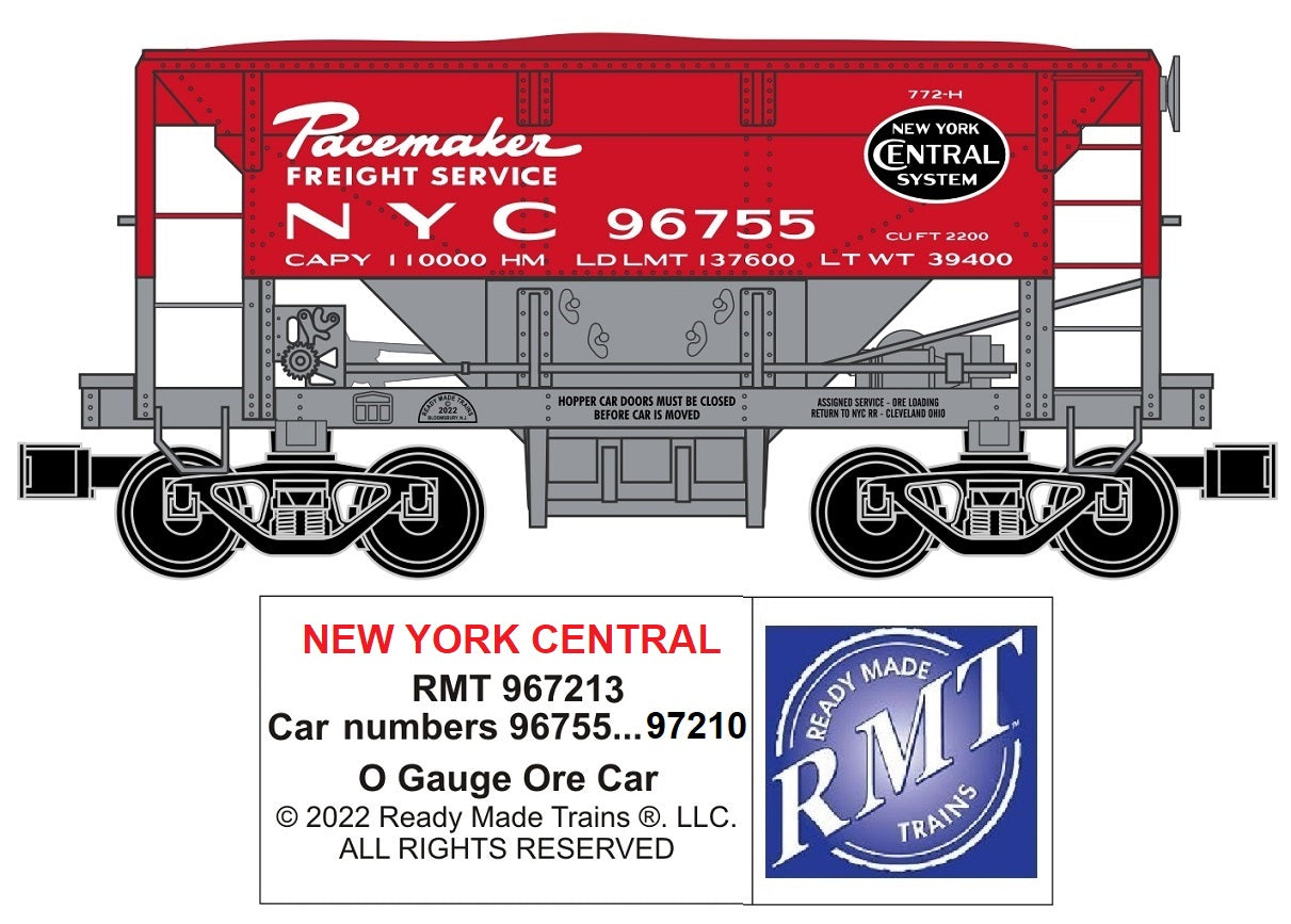 Ready Made Trains O 967213 Ore Car, New York Central Pacemaker
