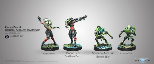 Infinity (#629) Combined Army: Tag Pilot Set - Raicho Pilot & Scindron Ancillary Remote Unit (2)