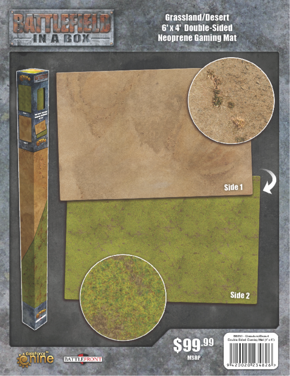 Game Play Mats: 6′ x 4′ Double-Sided Neoprene Mat - Grassland/Desert