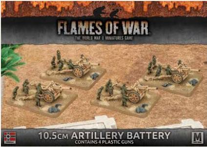 Flames Of War (WWII): (German) Afrika Korps 10.5cm Artillery Battery (4) (Plastic)