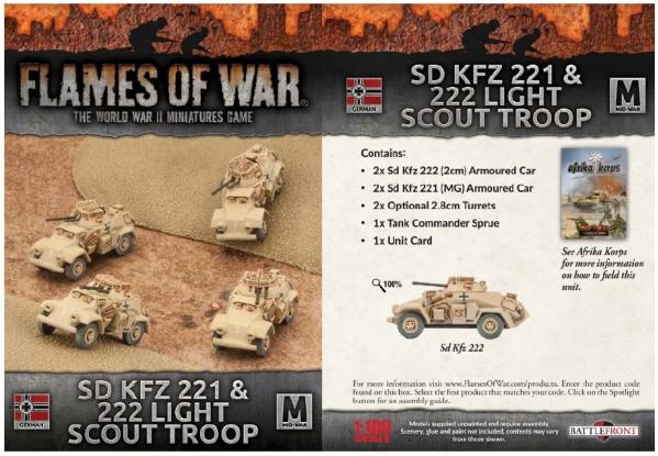 Flames Of War (WWII): (German) Afrika Korps Sd Kfz 221/222 Light Scout Troop