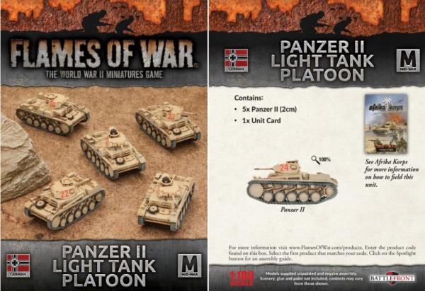Flames Of War (WWII): (German) Afrika Korps Panzer II Light Tank Platoon (x5)