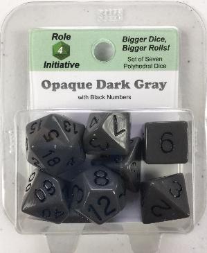 Polyhedral Dice Set: Opaque Dark Gray with Black Numbers (7) [MFG OOP]