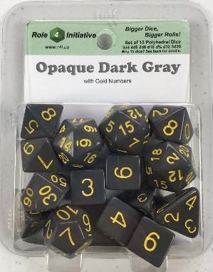 Polyhedral Dice Set: Opaque Dark Gray with Gold Numbers (15)