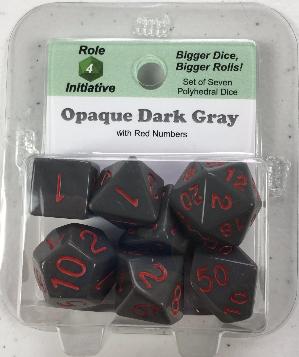 Polyhedral Dice Set: Opaque Dark Gray with Red Numbers (7) [MFG OOP]