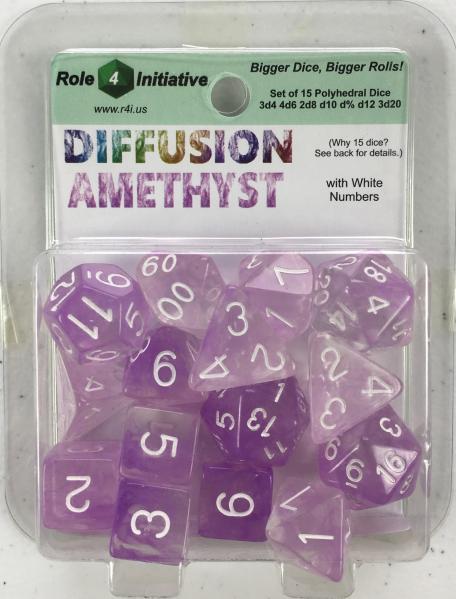 Polyhedral Dice Set: Diffusion Amethyst w/ White Numbers (15)