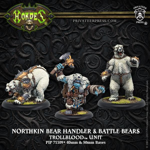 Hordes: (Trollbloods) Northkin Bear Handler & Battle Bears (3) (resin/metal)