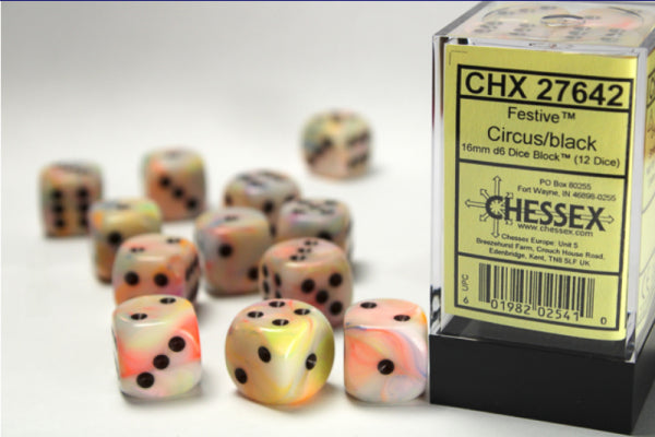 Chessex Dice Sets: Circus/Black Festive 16mm d6 (12)