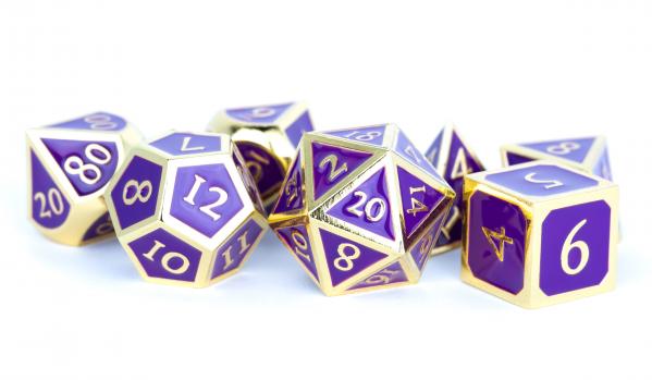 Metallic Dice Set: 16mm Polyhedral Gold with Purple Enamel (7)