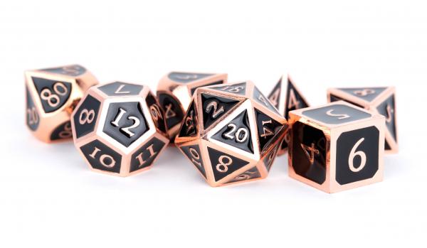 Metallic Dice Set: 16mm Polyhedral Antique Copper with Black Enamel (7)