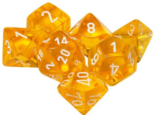 Chessex RPG Dice Sets: Translucent Polyhedral Yellow w/white numbers 7-Die Set