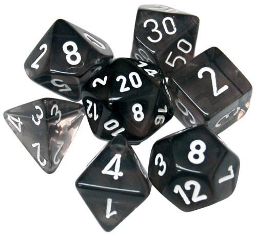 Chessex RPG Dice Sets: Translucent Polyhedral Smoke w/white numbers 7-Die Set