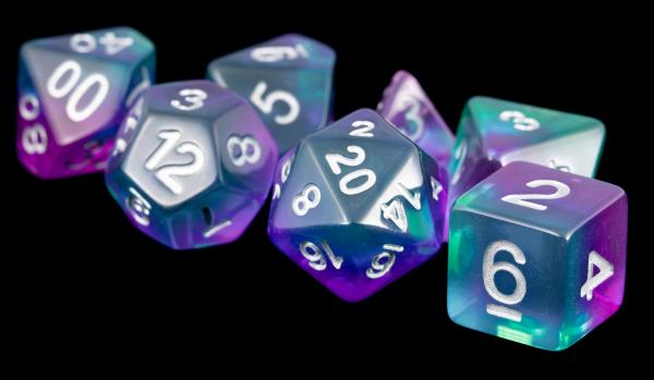 Polyhedral Dice Set: (Resin) Blue Aurora (7 die set)