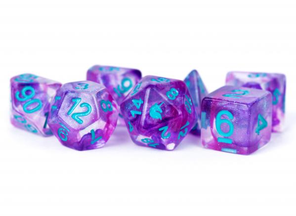 Metallic Dice: Unicorn RESIN Polyhedral Dice Set - Violet Infusion (7)