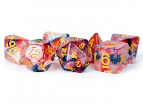 Metallic Dice: Unicorn RESIN Polyhedral Dice Set - Phoenix Ash (7)