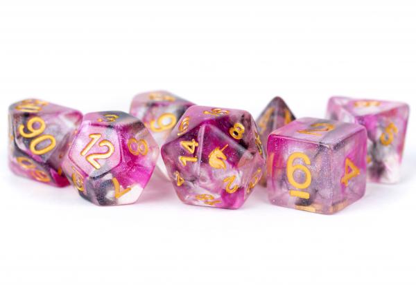 Metallic Dice: Unicorn RESIN Polyhedral Dice Set - Blushing Steel (7)