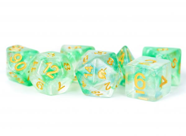 Metallic Dice: Unicorn RESIN Polyhedral Dice Set - Icy Everglades (7)