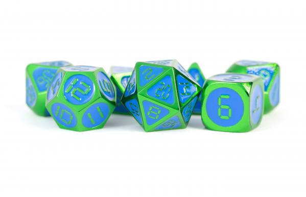 Digital Enamel Metal Dice Set: 16mm Green with Blue Enamel