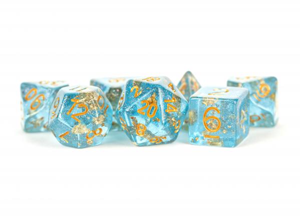 Polyhedral Dice Set: (Resin) Blue with Gold Foil (7 die set)
