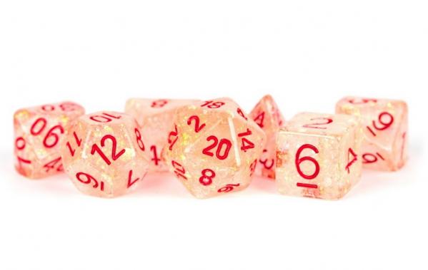 Polyhedral Dice Set: (Resin) Flash Dice Poly Set - Orange w/ Red Numbers 7-die set (16mm)