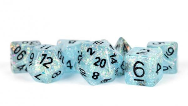 Polyhedral Dice Set: (Resin) Flash Dice Poly Set - Blue w/ Black Numbers 7-die set (16mm)