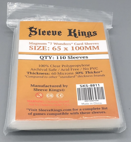 Sleeve Kings: Magnum ''7 Wonders'' Card Sleeves (65x100mm) - 110 Pack, 60 Microns