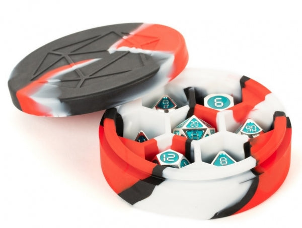 Silicone Dice Case: Round - Red/Black/White
