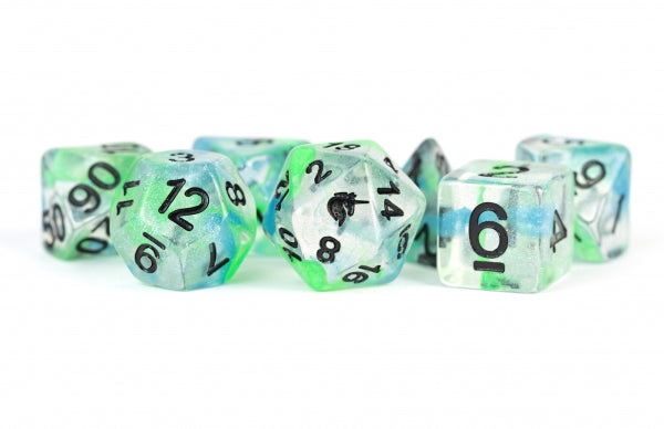 Metallic Dice: Unicorn RESIN Polyhedral Dice Set - Sea Kelp (7)