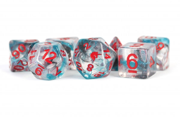 Metallic Dice: Unicorn RESIN Polyhedral Dice Set - Battle Wounds (7)