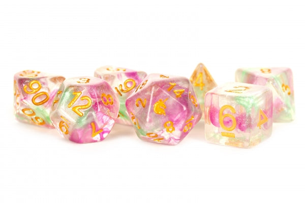 Metallic Dice: Unicorn RESIN Polyhedral Dice Set - Celestial Blossom (7)