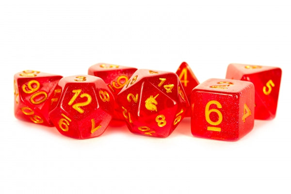 Metallic Dice: Unicorn RESIN Polyhedral Dice Set - Red (7)