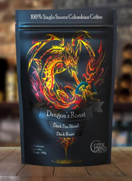 Geek Grind Coffee: Dragon Roast - Dark Fire Blend - Whole Bean - 12oz