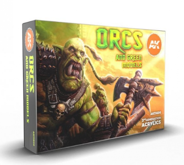 AK-Interactive: 3rd Gen Acrylics - Orcs and Green Models Acrylic Paint Set (Box of 6 Paints)