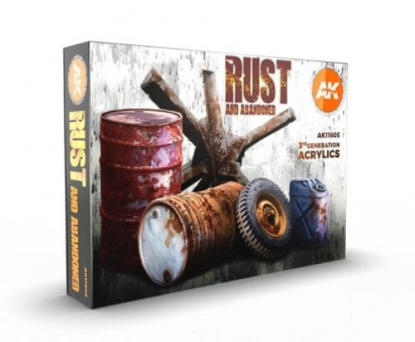 AK-Interactive: 3rd Gen Acrylics - Rust and Abandoned Acrylic Paint Set (Box of 6 Paints)