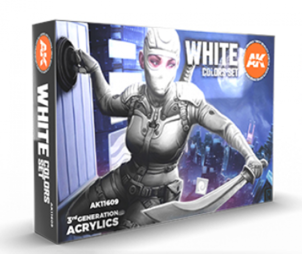 AK-Interactive: 3rd Gen Acrylics - White Colors Acrylic Paint Set (Box of 6 Paints)
