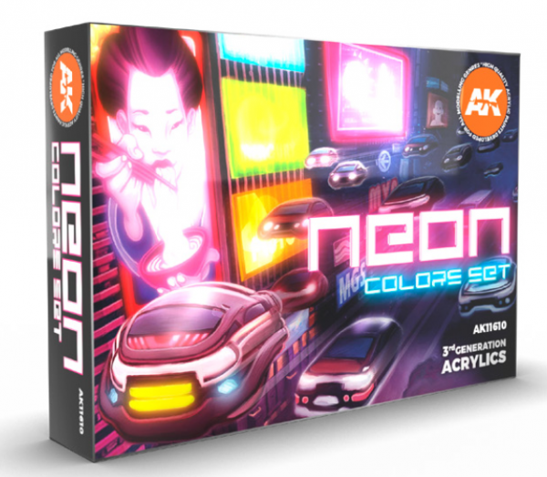 AK-Interactive: 3rd Gen Acrylics - Neon Colors Acrylic Paint Set (Box of 6 Paints)