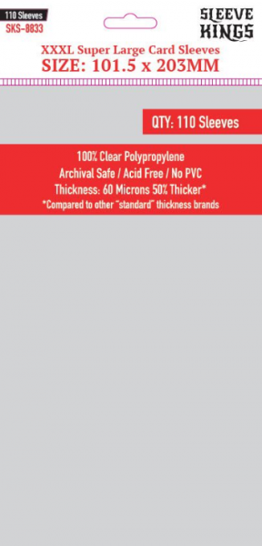 Sleeve Kings: XXXL Super Large Sleeves (101.5x203mm) -110 Pack, 60 Microns