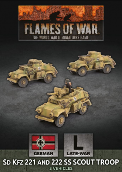 Flames Of War (WWII): (German) Sd Kfz 221 and 222 SS Scout Troop (x3 Plastic)