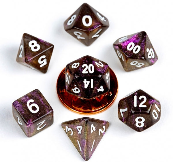 Mini Polyhedral Dice Set: (10mm) Mini Stardust Supervolcano (7)