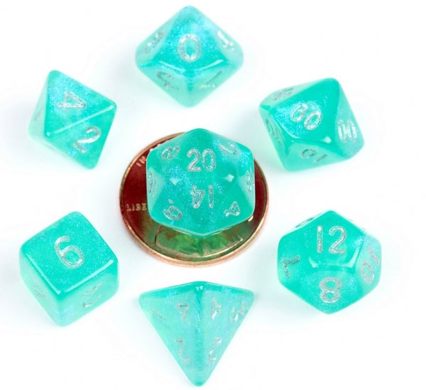 Mini Polyhedral Dice Set: (10mm) Mini Stardust Turquoise (7)