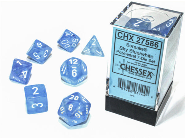 Chessex Borealis Polyhedral Sky Blue/white Luminary 7-Die Set