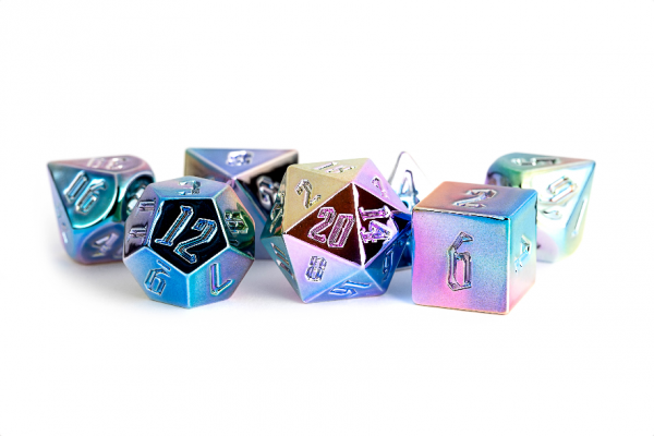 Aluminum Plated Acrylic 16mm Poly Dice Set - Rainbow Aegis Uninked