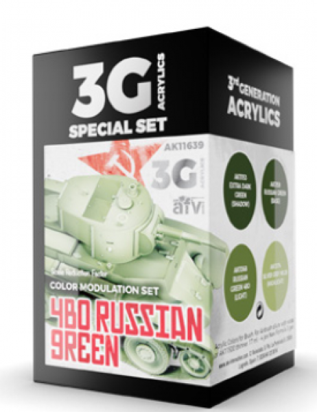 AK-Interactive: 3rd Gen Acrylics - 4BO Russian Green Modulation Set