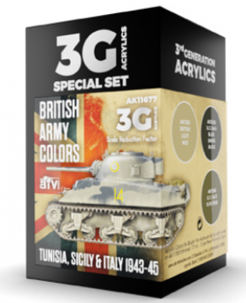 AK-Interactive: 3rd Gen Acrylics - British Army Colors Set (Tunisia, Sicily & Italy 1943-45)