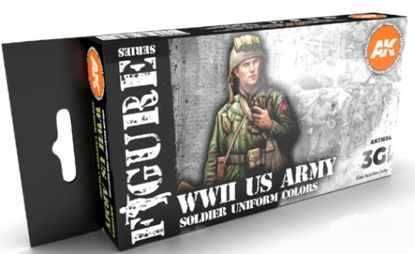 AK-Interactive: 3rd Gen Acrylics - WWII US Army Soldier Uniform Color Set