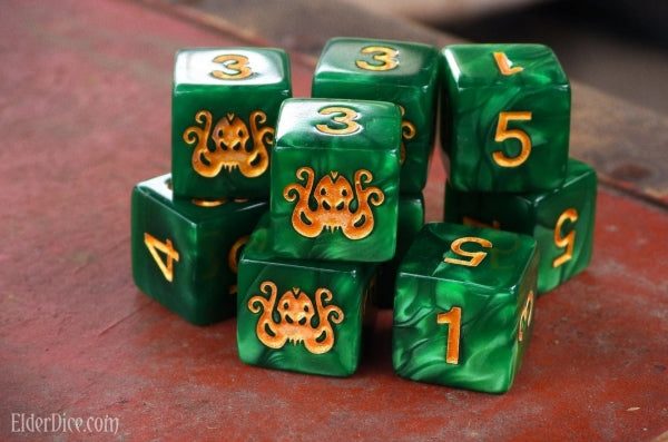 Elder Dice Set: Brand of Cthulhu - Drowned Green d6 9-die Set