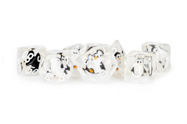 Metallic Dice: 16mm RESIN Polyhedral Dice Set - Penguin Dice (7)